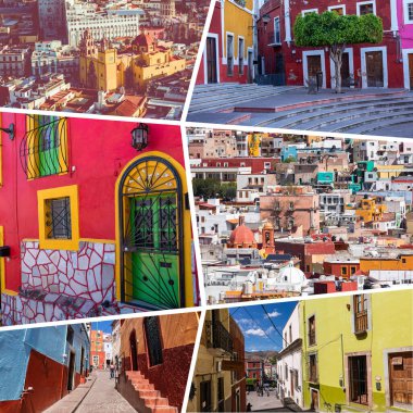 Guanajuato, Meksika 'daki popüler turizm merkezleri kolajı. Seyahat arkaplanı.