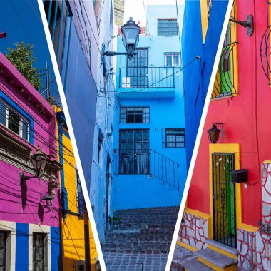 Guanajuato, Meksika 'daki popüler turizm merkezleri kolajı. Seyahat arkaplanı.