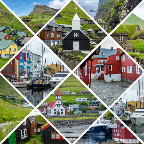 フェロー諸島で人気のある観光地のコラージュ 旅行の背景 フェロー諸島 デンマーク ヨーロッパ — ストック写真