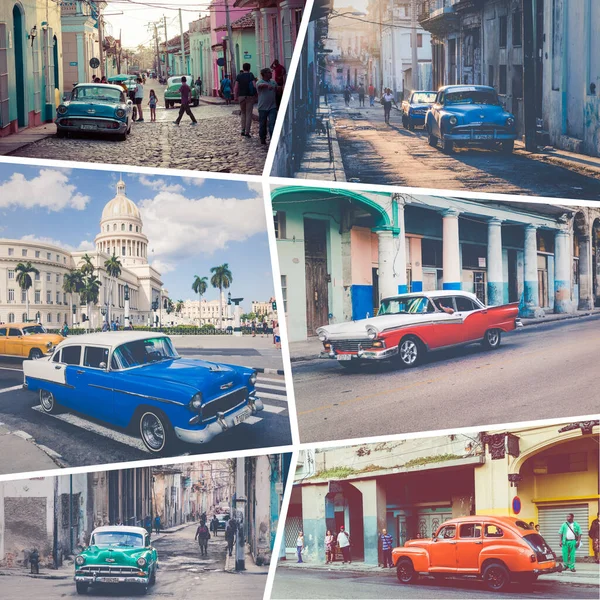 Collage Beliebter Touristenziele Kuba Hintergrund Der Reise — Stockfoto