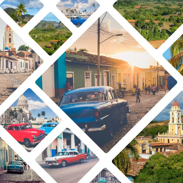 Collage Destinos Turísticos Populares Cuba Fondo Viaje — Foto de Stock