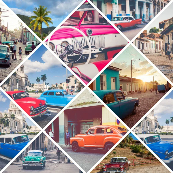 Collage Van Populaire Toeristische Bestemmingen Cuba Reisachtergrond — Stockfoto