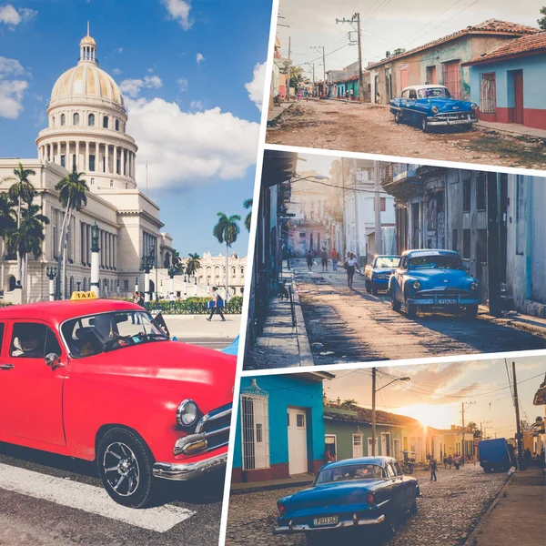 Koláž Oblíbených Turistických Destinací Kubě Cestovní Pozadí — Stock fotografie