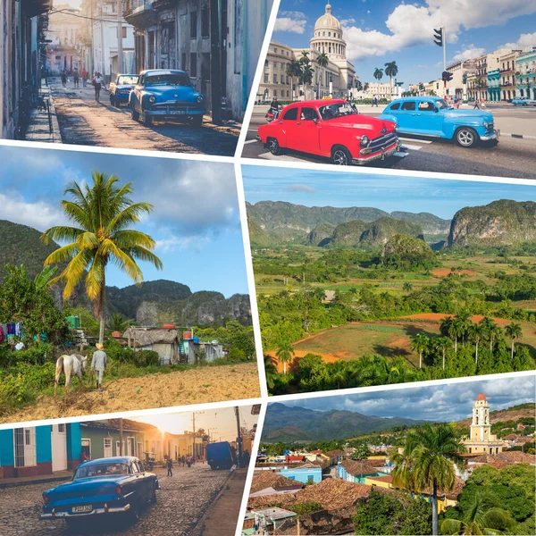 Koláž Oblíbených Turistických Destinací Kubě Cestovní Pozadí — Stock fotografie