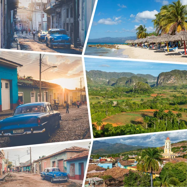 Collage Destinos Turísticos Populares Cuba Fondo Viaje — Foto de Stock