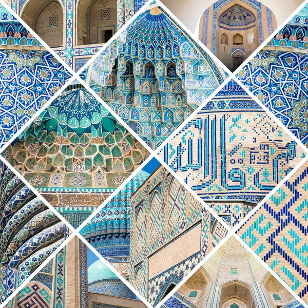 ウズベキスタンの人気の観光地のコラージュ 旅行の背景 中央アジア — ストック写真