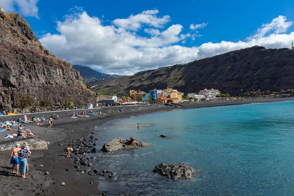 Palma Kanarya Adası Spanya Siyah Lav Kumu Olan Tazacorte Plajı — Stok fotoğraf