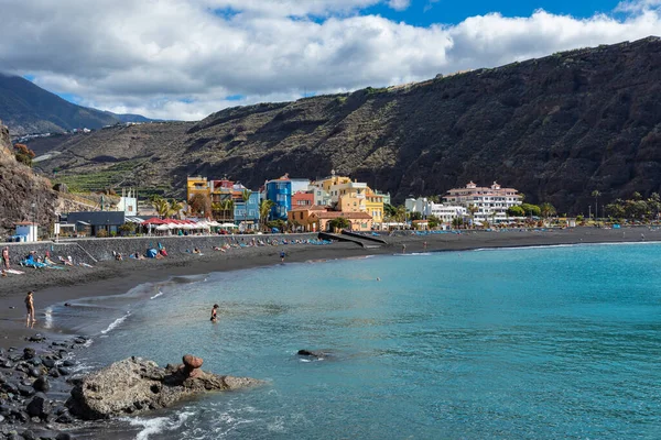 Palma Kanarya Adası Spanya Siyah Lav Kumu Olan Tazacorte Plajı — Stok fotoğraf