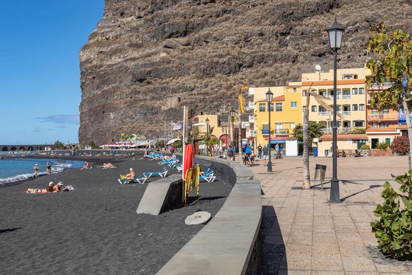 Stranden Tazacorte Med Svart Lavasand Palma Kanarieöarna Spanien — Stockfoto