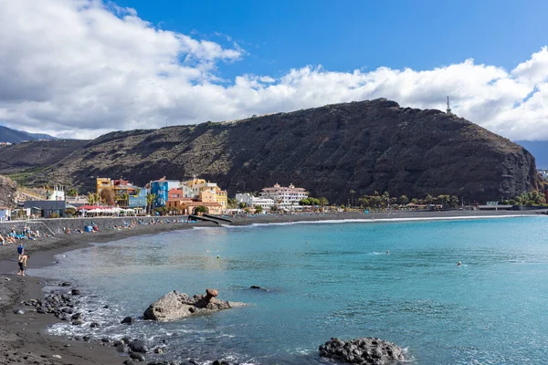 Stranden Tazacorte Med Svart Lavasand Palma Kanarieöarna Spanien — Stockfoto