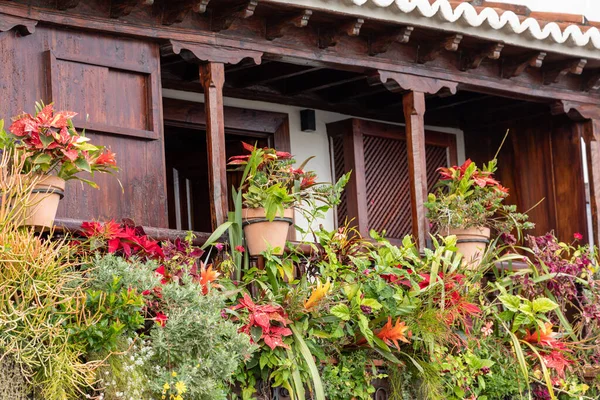 Famous Ancient Colorful Balconies Decorated Flowers Santa Cruz Capital City — Stock Photo, Image