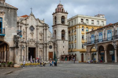 HAVANA, CUBA - 12 Aralık 2019: Eski Havana, Küba San Cristobal Katedrali. 