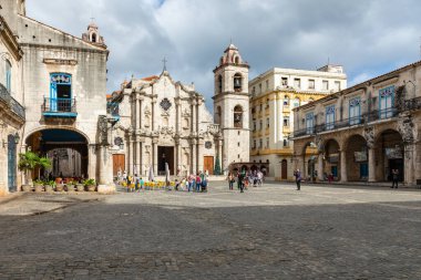 HAVANA, CUBA - 12 Aralık 2019: Eski Havana, Küba San Cristobal Katedrali. 