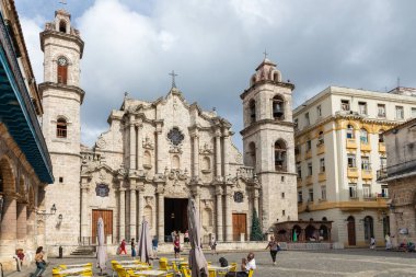 HAVANA, CUBA - 12 Aralık 2019: Eski Havana, Küba San Cristobal Katedrali. 