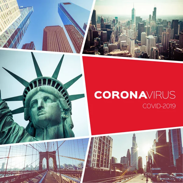 Collage Coronavirus Covid Epidemia Mundial Cuarentena Stop Travel Quédate Casa —  Fotos de Stock