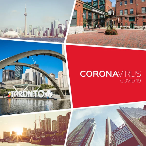 Colagem Coronavirus Covid Toronto Canadá Epidemia Vírus Canadá Quarentena Fica — Fotografia de Stock