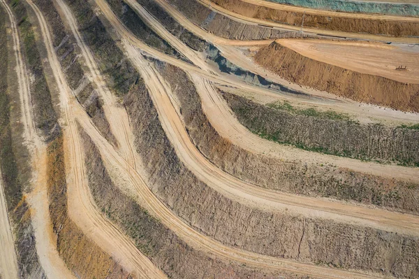 Αεροφωτογραφία Των Βιομηχανικών Ταράτσων Ορυχεία Ανοιχτού Ορυχείου Ανοιχτή Εξόρυξη Θέα — Φωτογραφία Αρχείου