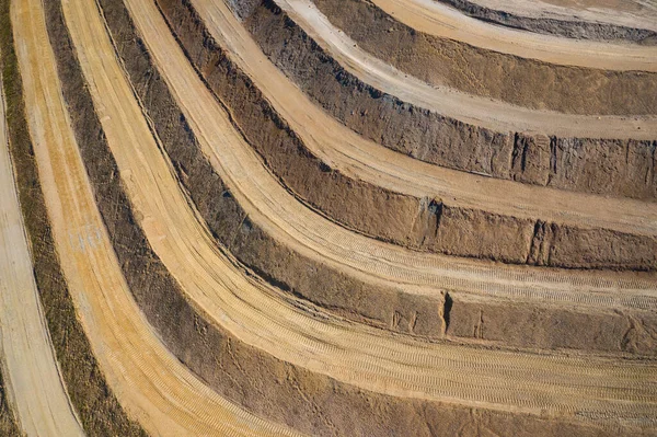 Letecký Pohled Průmyslové Terasy Povrchovém Dolu Opencast Mining Pohled Dron — Stock fotografie