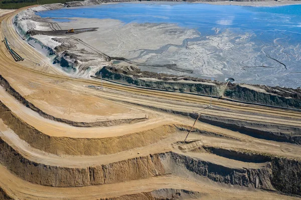 Luftaufnahme Von Industrieterrassen Auf Dem Mineral Tagebau Tagebau Drohnenblick Von — Stockfoto
