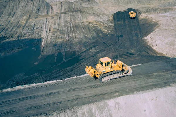 Luftaufnahme Des Industriellen Mineral Tagebaus Bergbautagebau Mit Vielen Maschinen Werk — Stockfoto