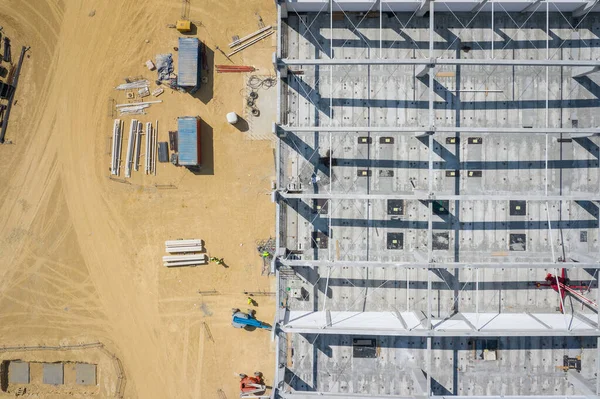 Local Construção Cima Vista Superior Fábrica Construção Com Máquinas Pesadas — Fotografia de Stock