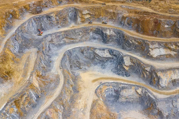 Mineração Cima Terraços Industriais Mina Mineral Céu Aberto Vista Aérea — Fotografia de Stock