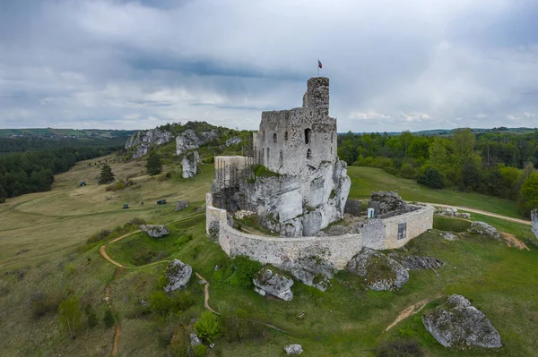 Letecký Pohled Hrad Mirow Stezka Eagles Nests Středověká Pevnost Oblasti — Stock fotografie