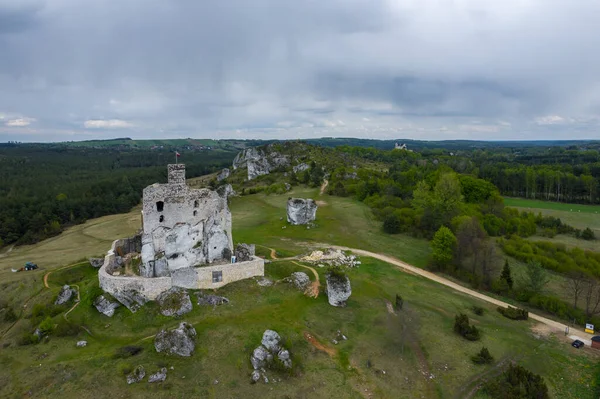 Letecký Pohled Hrad Mirow Stezka Eagles Nests Středověká Pevnost Oblasti — Stock fotografie