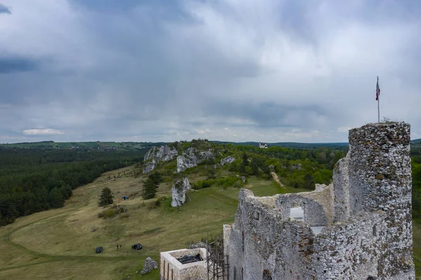 Letecký Pohled Hrad Mirow Stezka Eagles Nests Středověká Pevnost Oblasti — Stock fotografie