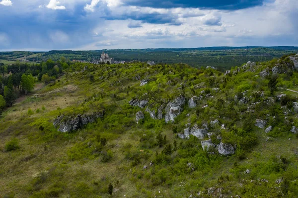 Letecký Pohled Hrad Mirow Stezka Eagles Nests Středověká Pevnost Oblasti — Stock fotografie