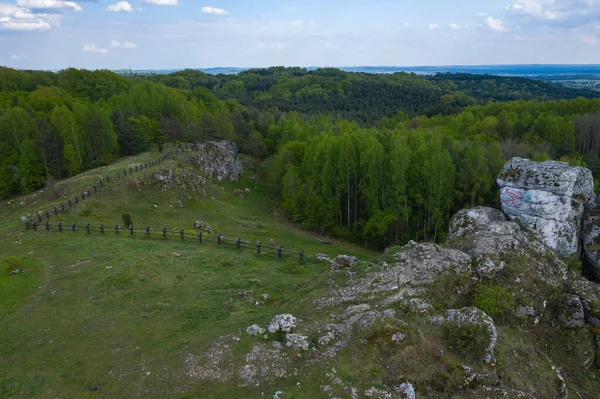 Vue Aérienne Des Formations Rocheuses Calcaires Vert Situées Près Cracovie — Photo