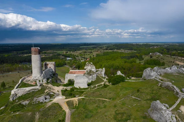 Vue Aérienne Castle Hill Olsztyn Ruines Médiévales Forteresse Dans Région — Photo