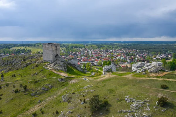 Letecký Pohled Hrad Hill Olsztynu Středověká Pevnost Zřícenina Oblasti Jura — Stock fotografie