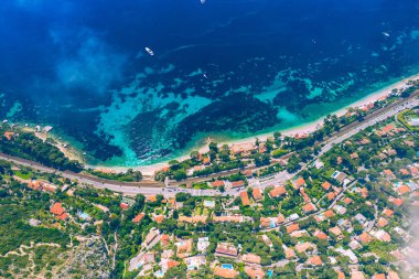 Nice, Cote d 'Azur, Fransa ve Avrupa yakınlarındaki Fransız Riviera kıyılarının hava manzarası.
