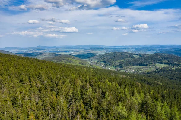 Rudawy Janowickie Landscape Park Aerial View 波兰苏台德山脉的绿林和景观 — 图库照片