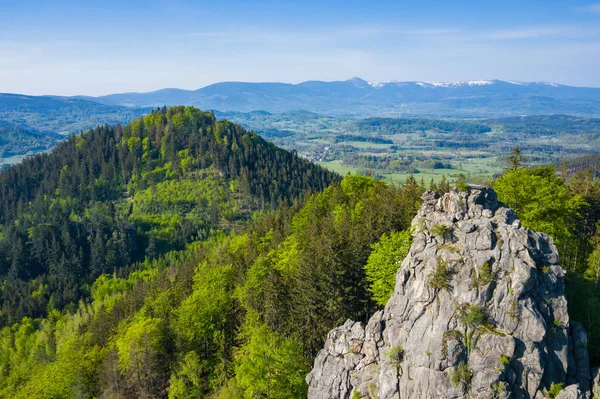 Rudawy Janowickie Landskap Park Flygfoto Klippor Sokoliki Klättringsområde Bergskedjan Sudetes — Stockfoto