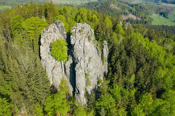 ルダウェイJanowickie景観公園空中ビュー ソコリキ 緑の森と風景とポーランドビューでスデートの山脈の登山エリア — ストック写真