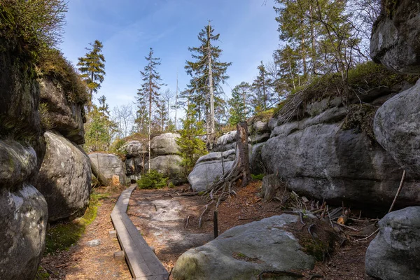 Nationaal Park Stolowe Mountains Houten Promenade Rock Labyrinth Wandelpad Bledne — Stockfoto