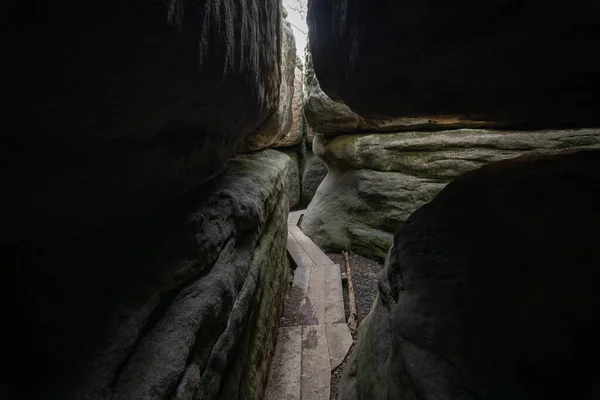 Stolowe Mountains National Park Wooden Boardwalk Rock Labyrinth Hiking Trail — Stock Photo, Image