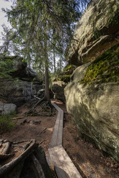 Nationaal Park Stolowe Mountains Houten Promenade Rock Labyrinth Wandelpad Bledne — Stockfoto