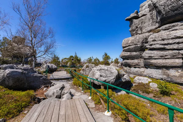 Parc National Des Monts Stolowe Formations Rocheuses Szczeliniec Wielki Sentier — Photo