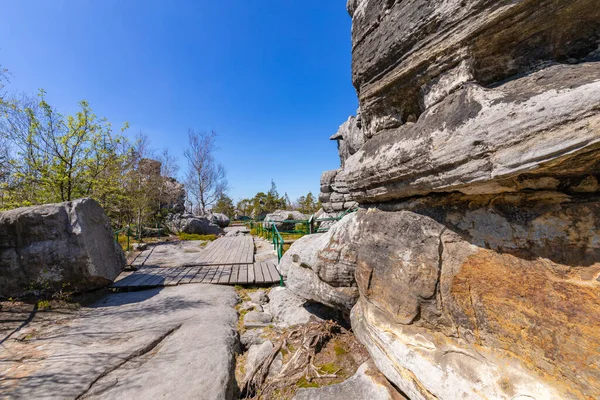 Nationaal Park Stolowe Mountains Rotsformaties Szczeliniec Wielki Wandelpad Bij Kudowa — Stockfoto