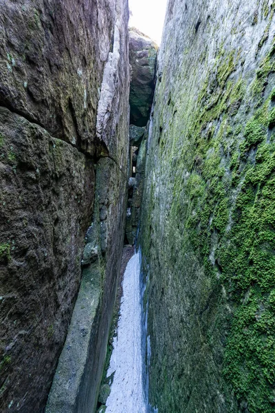 Nationalpark Stolowe Mountains Pfad Felsenlabyrinth Wanderweg Bledne Skaly Irrende Felsen — Stockfoto