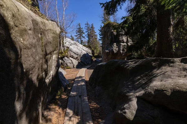 Stolowe Mountains National Park Path Rock Labyrinth Hiking Trail Bledne — Stock Photo, Image