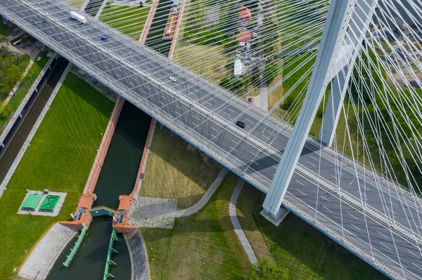 Vue Aérienne Plupart Des Redzinski Pont Sur Rivière Oder Wroclaw — Photo