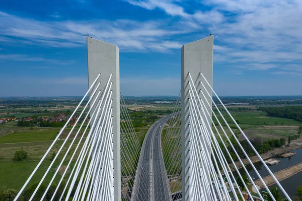 Widok Lotu Ptaka Most Redziński Nad Odrą Wrocławiu Polska — Zdjęcie stockowe