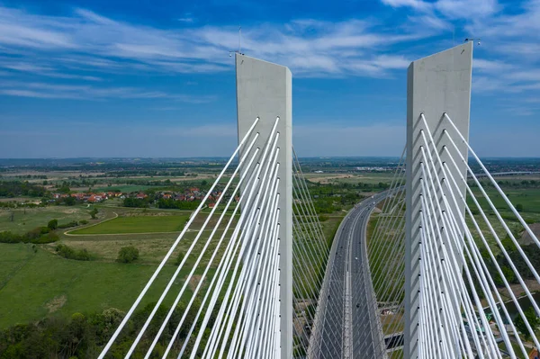 Widok Lotu Ptaka Most Redziński Nad Odrą Wrocławiu Polska — Zdjęcie stockowe