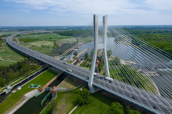 Aerial View Most Redzinski Bridge Oder River Wroclaw Poland — Stock Photo, Image