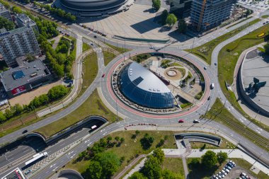 Katowice top aerial view of roundabout of General Jerzy Zietek, Katowice, Poland. clipart