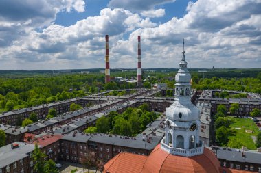 Nikiszowiec 'in hava manzarası, Katowice' nin tarihi bölgesi, Yukarı Silezya, Polonya.